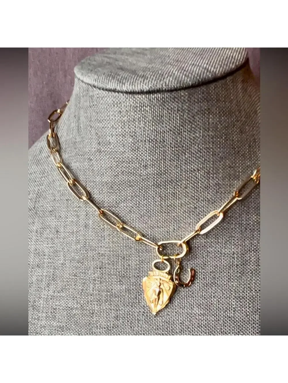 🆕 Vintage Gucci Charm 24k gold horse shoe Necklace Paperclip 925 Silver NWT - Picture 7 of 14